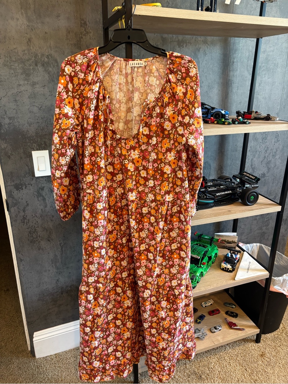 LACAUSA Pink and Rust Floral Maxi Dress